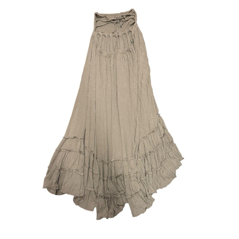 Free People Extratropical Maxi Dress Olive Stone XL Open Back Ruffle Boho - Picture 6 of 11